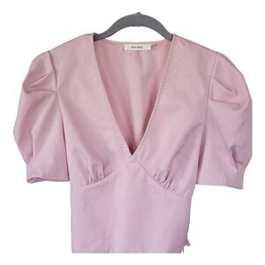 Idem Ditto Pastel Pink Puff Sleeve V-Neck Cropped Coquette Top S Femine Sexy